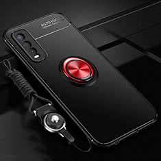 Ultra-thin Silicone Gel Soft Case Cover with Magnetic Finger Ring Stand for Vivo Y20i India Red and Black