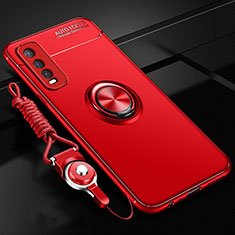 Ultra-thin Silicone Gel Soft Case Cover with Magnetic Finger Ring Stand for Vivo Y20s Red