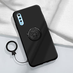 Ultra-thin Silicone Gel Soft Case Cover with Magnetic Finger Ring Stand for Vivo Y7s Black