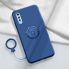 Ultra-thin Silicone Gel Soft Case Cover with Magnetic Finger Ring Stand for Vivo Y7s Blue