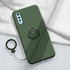 Ultra-thin Silicone Gel Soft Case Cover with Magnetic Finger Ring Stand for Vivo Y7s Midnight Green