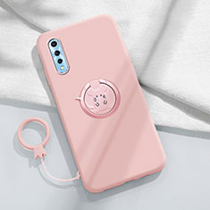 Ultra-thin Silicone Gel Soft Case Cover with Magnetic Finger Ring Stand for Vivo Y7s Pink