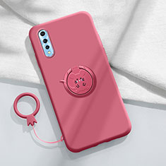 Ultra-thin Silicone Gel Soft Case Cover with Magnetic Finger Ring Stand for Vivo Y7s Red