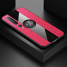 Ultra-thin Silicone Gel Soft Case Cover with Magnetic Finger Ring Stand for Xiaomi Mi 10 Red