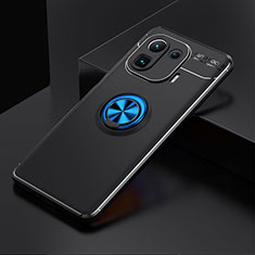 Ultra-thin Silicone Gel Soft Case Cover with Magnetic Finger Ring Stand for Xiaomi Mi 11 Pro 5G Blue and Black
