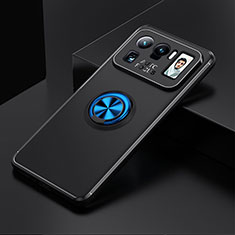 Ultra-thin Silicone Gel Soft Case Cover with Magnetic Finger Ring Stand for Xiaomi Mi 11 Ultra 5G Blue and Black