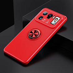 Ultra-thin Silicone Gel Soft Case Cover with Magnetic Finger Ring Stand for Xiaomi Mi 11 Ultra 5G Red