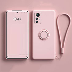 Ultra-thin Silicone Gel Soft Case Cover with Magnetic Finger Ring Stand for Xiaomi Mi 12S 5G Pink