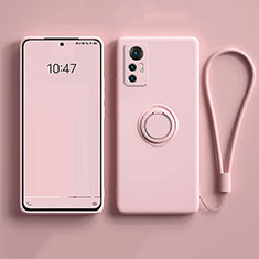 Ultra-thin Silicone Gel Soft Case Cover with Magnetic Finger Ring Stand for Xiaomi Mi 12S Pro 5G Pink