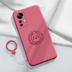 Ultra-thin Silicone Gel Soft Case Cover with Magnetic Finger Ring Stand for Xiaomi Mi 12T 5G Hot Pink