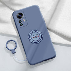 Ultra-thin Silicone Gel Soft Case Cover with Magnetic Finger Ring Stand for Xiaomi Mi 12T 5G Lavender Gray