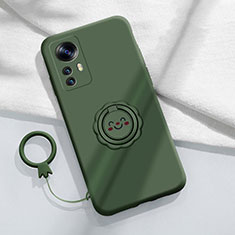 Ultra-thin Silicone Gel Soft Case Cover with Magnetic Finger Ring Stand for Xiaomi Mi 12T 5G Midnight Green