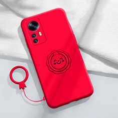 Ultra-thin Silicone Gel Soft Case Cover with Magnetic Finger Ring Stand for Xiaomi Mi 12T 5G Red