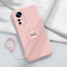 Ultra-thin Silicone Gel Soft Case Cover with Magnetic Finger Ring Stand for Xiaomi Mi 12T Pro 5G Pink