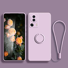 Ultra-thin Silicone Gel Soft Case Cover with Magnetic Finger Ring Stand for Xiaomi Mi 13 Lite 5G Clove Purple