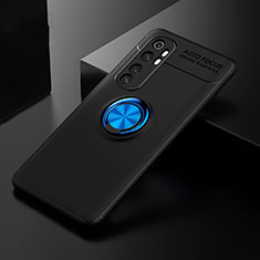 Ultra-thin Silicone Gel Soft Case Cover with Magnetic Finger Ring Stand for Xiaomi Mi Note 10 Lite Blue and Black