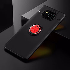 Ultra-thin Silicone Gel Soft Case Cover with Magnetic Finger Ring Stand for Xiaomi Poco X3 NFC Red and Black