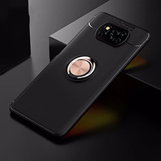 Ultra-thin Silicone Gel Soft Case Cover with Magnetic Finger Ring Stand for Xiaomi Poco X3 Pro Gold and Black