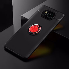 Ultra-thin Silicone Gel Soft Case Cover with Magnetic Finger Ring Stand for Xiaomi Poco X3 Pro Red and Black