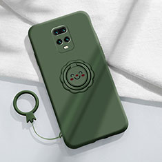 Ultra-thin Silicone Gel Soft Case Cover with Magnetic Finger Ring Stand for Xiaomi Redmi 10X 5G Green