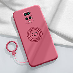 Ultra-thin Silicone Gel Soft Case Cover with Magnetic Finger Ring Stand for Xiaomi Redmi 10X 5G Red Wine