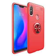 Ultra-thin Silicone Gel Soft Case Cover with Magnetic Finger Ring Stand for Xiaomi Redmi 6 Pro Red