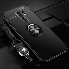 Ultra-thin Silicone Gel Soft Case Cover with Magnetic Finger Ring Stand for Xiaomi Redmi 9 Black
