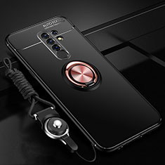 Ultra-thin Silicone Gel Soft Case Cover with Magnetic Finger Ring Stand for Xiaomi Redmi 9 Gold and Black