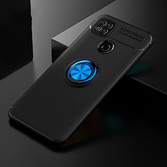 Ultra-thin Silicone Gel Soft Case Cover with Magnetic Finger Ring Stand for Xiaomi Redmi 9 India Blue and Black