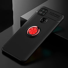 Ultra-thin Silicone Gel Soft Case Cover with Magnetic Finger Ring Stand for Xiaomi Redmi 9 India Red and Black