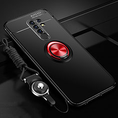 Ultra-thin Silicone Gel Soft Case Cover with Magnetic Finger Ring Stand for Xiaomi Redmi 9 Red and Black