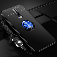 Ultra-thin Silicone Gel Soft Case Cover with Magnetic Finger Ring Stand for Xiaomi Redmi K30 4G Blue and Black