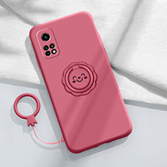 Ultra-thin Silicone Gel Soft Case Cover with Magnetic Finger Ring Stand for Xiaomi Redmi K30S 5G Red Wine