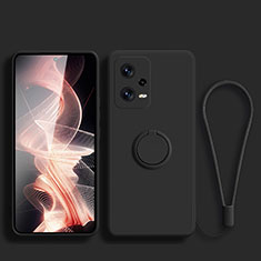 Ultra-thin Silicone Gel Soft Case Cover with Magnetic Finger Ring Stand for Xiaomi Redmi Note 12 5G Black