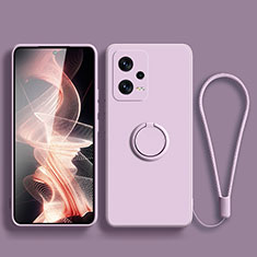 Ultra-thin Silicone Gel Soft Case Cover with Magnetic Finger Ring Stand for Xiaomi Redmi Note 12 5G Clove Purple