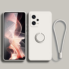Ultra-thin Silicone Gel Soft Case Cover with Magnetic Finger Ring Stand for Xiaomi Redmi Note 12 5G White
