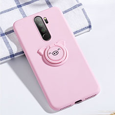 Ultra-thin Silicone Gel Soft Case Cover with Magnetic Finger Ring Stand for Xiaomi Redmi Note 8 Pro Rose Gold