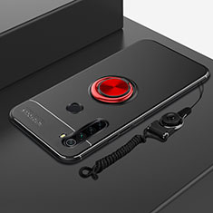 Ultra-thin Silicone Gel Soft Case Cover with Magnetic Finger Ring Stand for Xiaomi Redmi Note 8T Red and Black