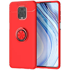 Ultra-thin Silicone Gel Soft Case Cover with Magnetic Finger Ring Stand for Xiaomi Redmi Note 9 Pro Max Red