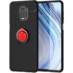 Ultra-thin Silicone Gel Soft Case Cover with Magnetic Finger Ring Stand for Xiaomi Redmi Note 9S Red and Black
