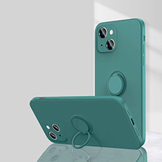 Ultra-thin Silicone Gel Soft Case Cover with Magnetic Finger Ring Stand G01 for Apple iPhone 13 Green