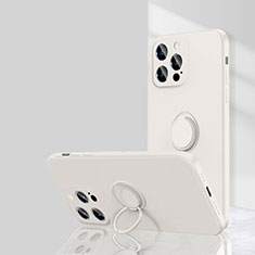 Ultra-thin Silicone Gel Soft Case Cover with Magnetic Finger Ring Stand G01 for Apple iPhone 13 Pro Max White