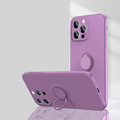 Ultra-thin Silicone Gel Soft Case Cover with Magnetic Finger Ring Stand G01 for Apple iPhone 13 Pro Purple