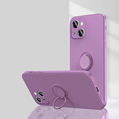 Ultra-thin Silicone Gel Soft Case Cover with Magnetic Finger Ring Stand G01 for Apple iPhone 13 Purple