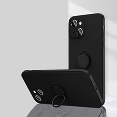 Ultra-thin Silicone Gel Soft Case Cover with Magnetic Finger Ring Stand G01 for Apple iPhone 14 Black