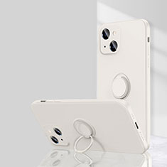 Ultra-thin Silicone Gel Soft Case Cover with Magnetic Finger Ring Stand G01 for Apple iPhone 14 White