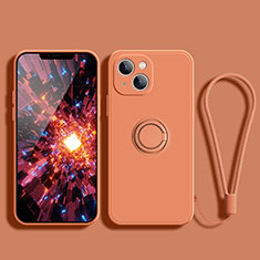 Ultra-thin Silicone Gel Soft Case Cover with Magnetic Finger Ring Stand G02 for Apple iPhone 13 Mini Orange