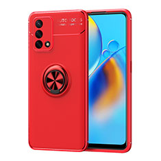 Ultra-thin Silicone Gel Soft Case Cover with Magnetic Finger Ring Stand JM1 for Oppo A74 4G Red