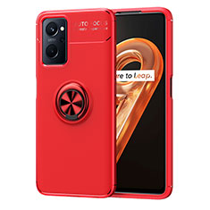 Ultra-thin Silicone Gel Soft Case Cover with Magnetic Finger Ring Stand JM1 for Oppo A96 4G Red