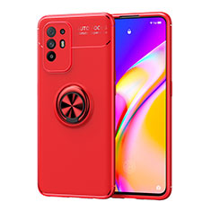 Ultra-thin Silicone Gel Soft Case Cover with Magnetic Finger Ring Stand JM1 for Oppo F19 Pro+ Plus 5G Red